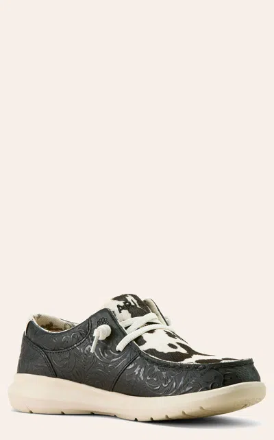 Ariat Women's Black Floral Embossed & White Hair On Moc Toe Casual Shoes