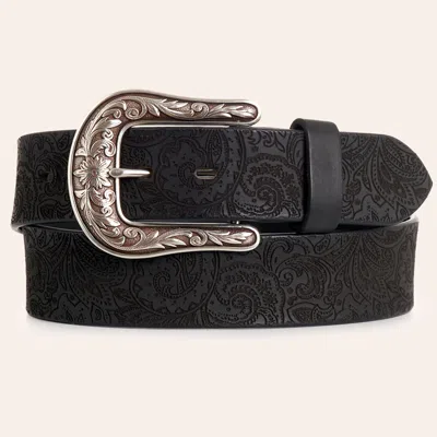 Ariat Women's Black Lasercut Paisley Print & Silver Filigree Buckle Belt