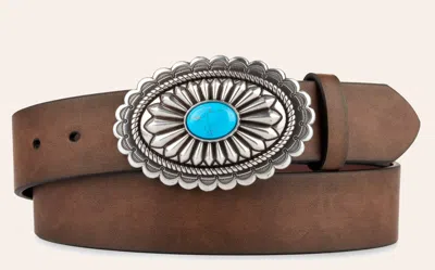 Ariat Women's Brown And Oval Buckle With Turquoise Center Belt