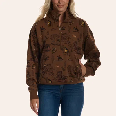 Ariat Women's Brown Rodeo Print Graphic Half Zip Sweatshirt