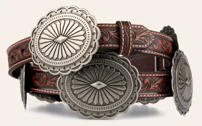 Ariat Women's Brown Tooled With Silver Oval Floral Conchos Belt