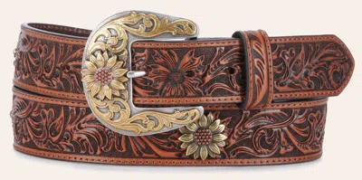 Ariat Women's Brown Tooled With Sunflower Concho Leather Belt