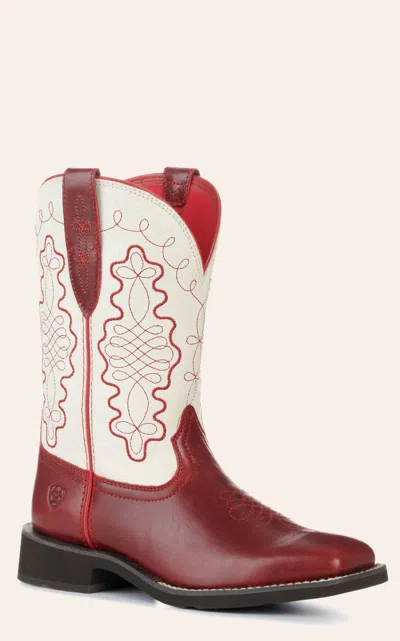 Ariat Women's Callie Cherry & Cream Wide Square Toe Cowboy Boots In Red