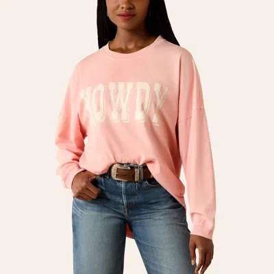 Ariat Women's Canvas Peach Oversized Howdy Graphic Long Sleeve T-shirt In Pink