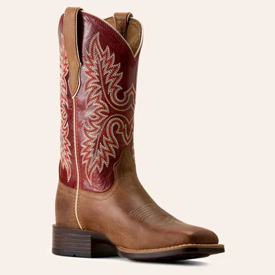 Ariat Women's Canyon Point Sand & Red Wide Square Toe Cowboy Boots In Brown