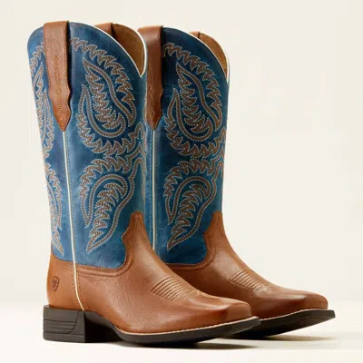 Ariat Women's Cattle Caite Stretchfit Western Boot In Peanut/blue In Multi