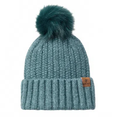 Ariat Women's Chilton Faux Fur Soft Knit Pom Beanie In Slate In Blue