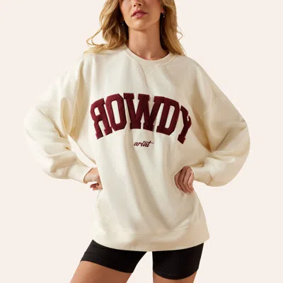 Ariat Women's Collegiate Maroon & Cream Rowdy Embroidered Oversized Sweatshirt In White