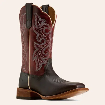 Ariat Women's County Lane Chocolate & Deep Red Wide Square Toe Cowboy Boots In Multi