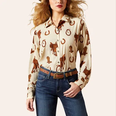 Ariat Women's Cream & Coffee Western Print Button-down Shirt In Multi