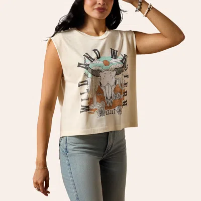 Ariat Women's Cream Steer Skull Landscape Graphic Tank Top In Neutral