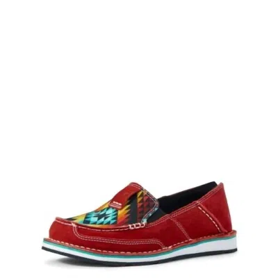 Ariat Women's Cruiser Slip On Shoes In Ruby Red Suede/ Black Serape