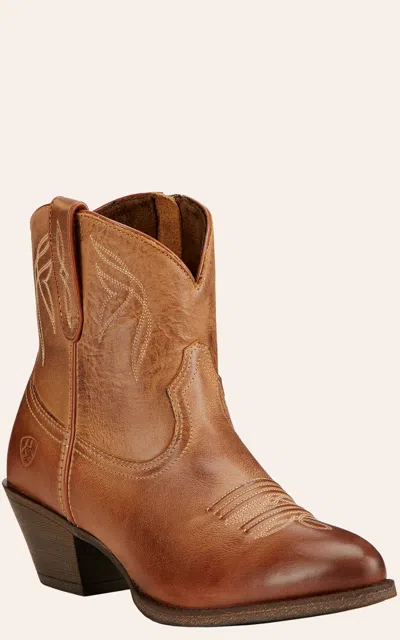 Ariat Women's Darlin Burnt Sugar Leather Round Toe Western Booties In Brown