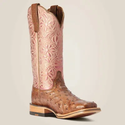 Ariat Women's Donatella Full Quill Ostrich Western Boot In Distressed Chocolate In Multi