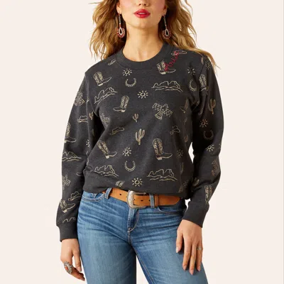 Ariat Women's Essential Heather Black Western Print Sweatshirt In Multi