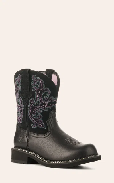 Ariat Women's Fatbaby Black Deertan And Orchid Round Toe Cowboy Boots