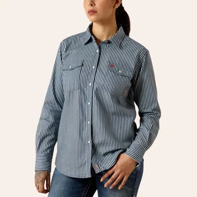 Ariat Women's Fr Ruth Indigo Stripe Print Long Sleeve Pearl Snap Work Shirt In Blue