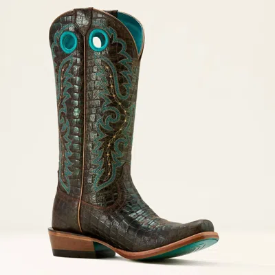 Ariat Women's Futurity Boon Leather Croc Print Western Boot In Brown In Blue