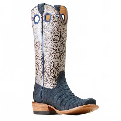 Ariat Women's Futurity Boon Suede Caimen Western Boot In Blue In Silver