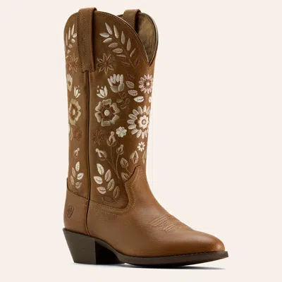 Ariat Women's Heritage Meadow Toasty Tan Floral Embroidered Round Toe Cowboy Boots In Multi