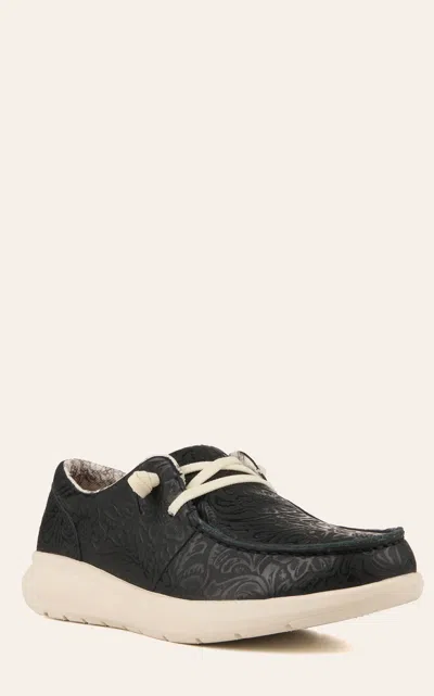 Ariat Women's Hilo Black Floral Embossed Moc Toe Lace Up Casual Shoe In Multi