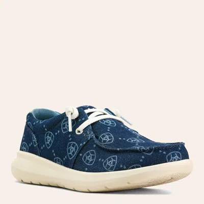 Ariat Women's Hilo Blue Denim Logo Print Knit Moc Toe Shoes