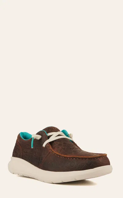 Ariat Women's Hilo Dark Brown Aztec Embossed Moc Toe Lace Up Casual Shoe