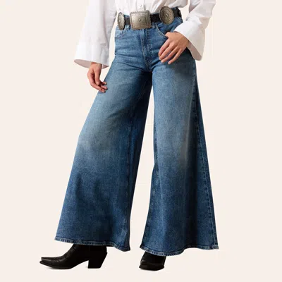 Ariat Women's Iris Medium Wash Super Wide Leg Jeans In Stonewash Blue