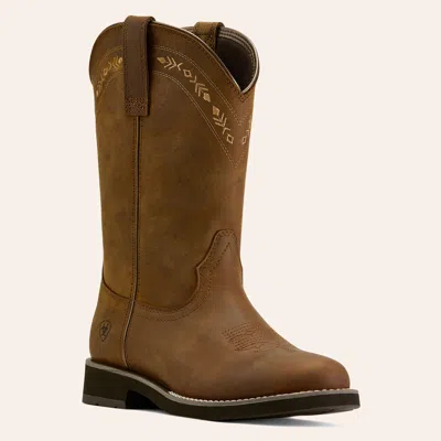 Ariat Women's Kearney Distressed Brown Suede Stitched Collar Round Toe Cowboy Boots