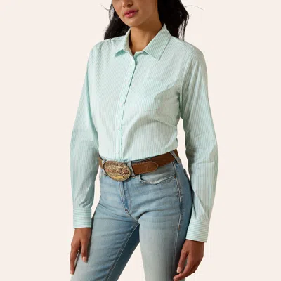 Ariat Women's Kirby Turquoise & White Stripe Print Long Sleeve Shirt In Blue
