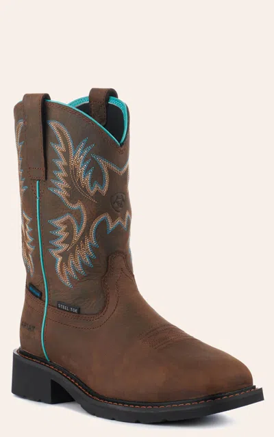Ariat Women's Krista Dark Brown Waterproof Wide Square Steel Toe Work Boots In Multi