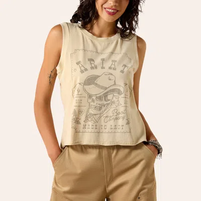 Ariat Women's Oatmeal Cowboy Skull Graphic Tank Top In Neutral
