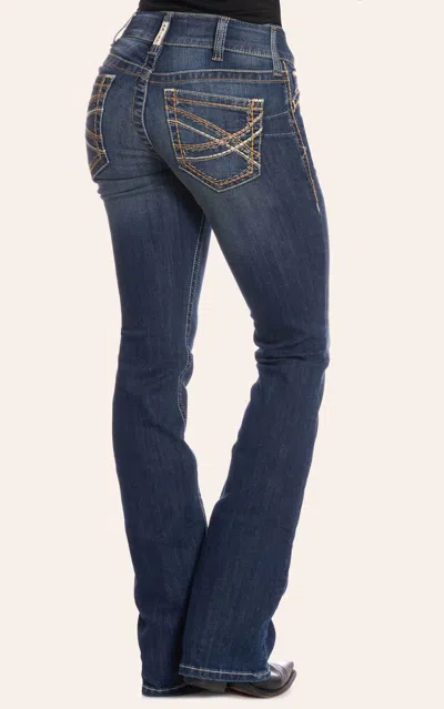 Ariat Women's Real Entwined Festival Dark Wash Mid Rise Boot Cut Jeans In Blue