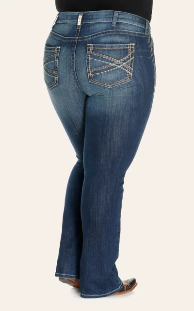 Ariat Women's Real Entwined Festival Dark Wash Mid Rise Boot Cut Jeans In Blue