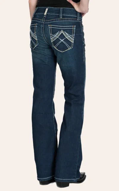 Ariat Women's Real Ocean Dark Wash Mid-rise Boot Cut Riding Jean In Blue