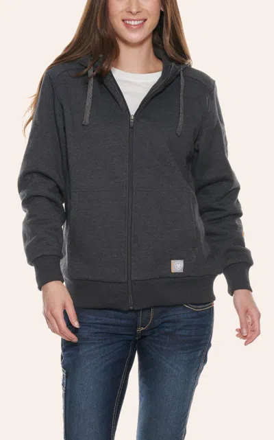 Ariat Women's Rebar Charcoal Heather All Weather Long Sleeve Hooded Work Jacket In Black