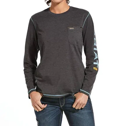 Ariat Women's Rebar Long Sleeve Logo Tee In Grey/blue In Gray