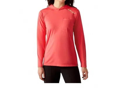 Ariat Women's Rebar Sunblocker Hooded Long Sleeve Shirt In Red In Pink