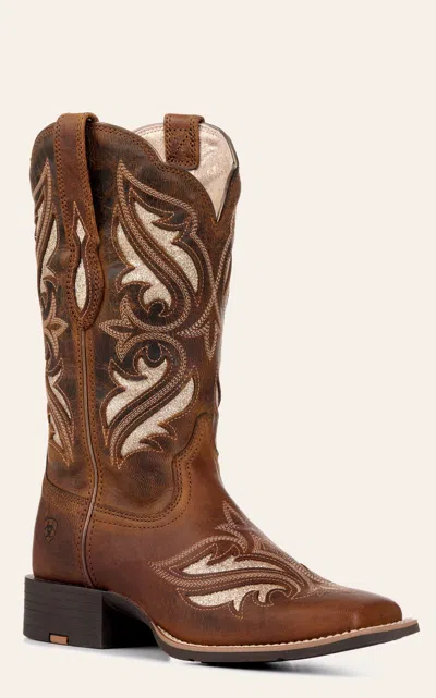 Ariat Women's Round Up Bliss Sassy Brown With Glitter Inlay Wide Square Toe Cowboy Boots