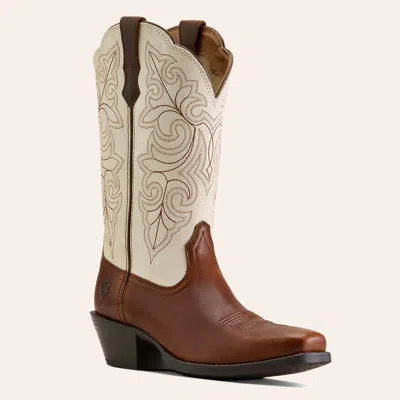 Ariat Women's Round Up Caramel & Ivory Square Toe Cowboy Boots In Multi