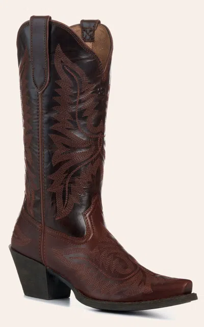 Ariat Women's Round Up Collins Mahogany Snip Toe Cowboy Boots In Burgundy