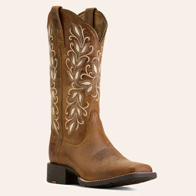 Ariat Women's Round Up Holly Brown & Pearl Wide Square Toe Cowboy Boots