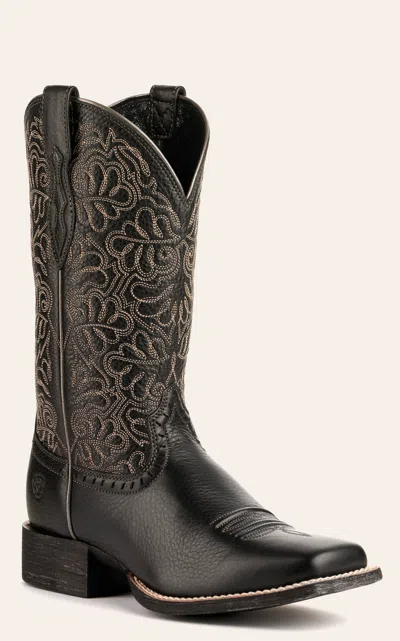 Ariat Women's Round Up Remuda Black Deertan Wide Square Toe Cowboy Boots