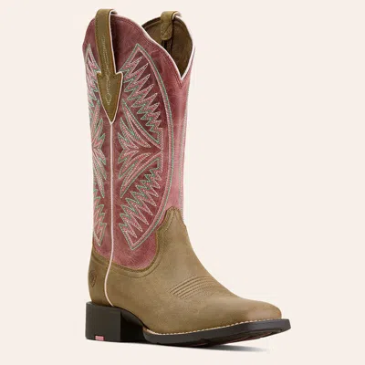 Ariat Women's Round Up Ruidoso Brown Bomber & Dusty Rose Wide Square Toe Cowboy Boots