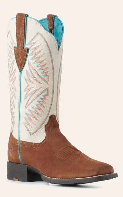 Ariat Women's Round Up Ruidoso Matte Pearl And Cedar Suede Square Toe Cowboy Boots In Multi