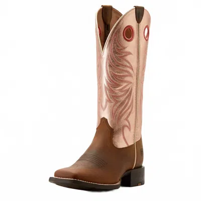 ARIAT WOMEN'S ROUND UP RYDER WESTERN BOOT - WIDE IN BROWN PINK