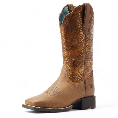 Ariat Women's Round Up Wide Square Toe Western Boot In Bare Brown In Multi