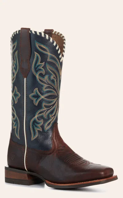 Ariat Women's Showdown Espresso And Blue Wide Square Toe Cowboy Boots In Brown