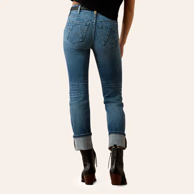 Ariat Women's Silvie Glenwood Perfect Rise Straight Leg Cuff Jeans In Blue