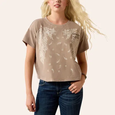 Ariat Women's Taupe Gray Paisley Graphic Cropped T-shirt In Brown